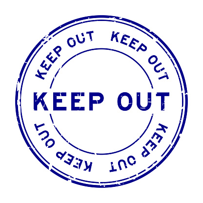 Grunge blue keep out word round rubber seal stamp on white background