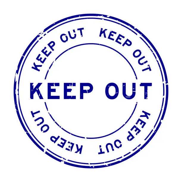 Vector illustration of Grunge blue keep out word round rubber seal stamp on white background