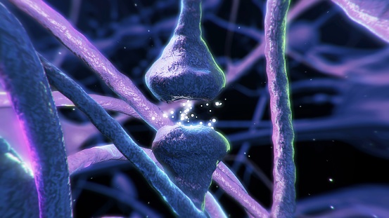 Brains Neurons,Synapse of neuron cell,information transfer at the cellular or atomic level.