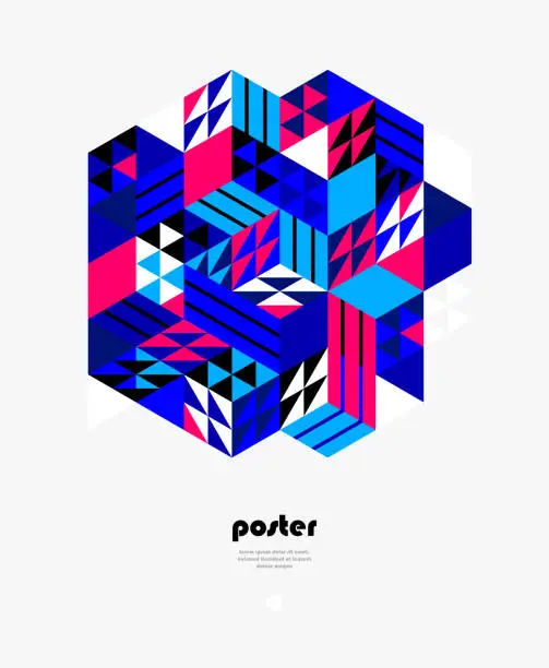 Vector illustration of 3D isometric cubic design vector geometric abstract background, modern city abstraction theme, construction buildings and blocks look like shapes, polygonal style.