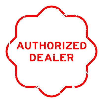 Grunge red authorized dealer word rubber seal stamp on white background