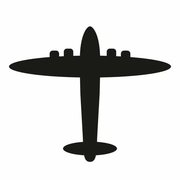 Vector illustration of airplane, bomber, black silhouette, vector icon, symbol