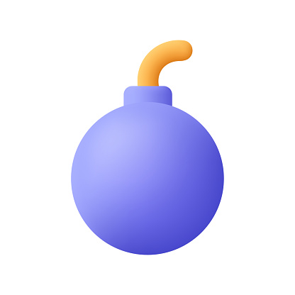 Bomb with wick. 3d vector icon. Cartoon minimal style.