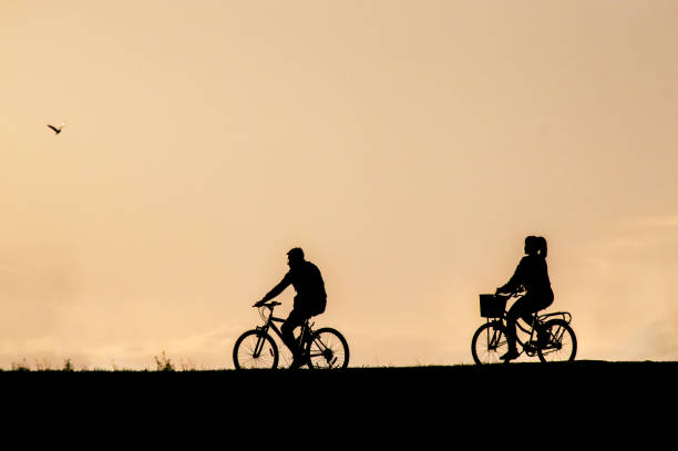 istock backlit silhouette of person riding a bicycle at sunset 2146234766