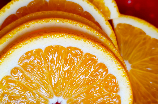 oranges fruits. Many halves of fresh oranges. Citrus for making juice. A lot of sliced oranges on a white background. Concept