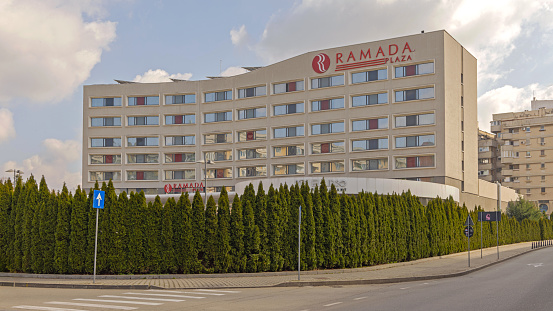 Craiova, Romania - March 16, 2024: Four Star Hotel Ramada Plaza by Wyndham at Bucharest Road.