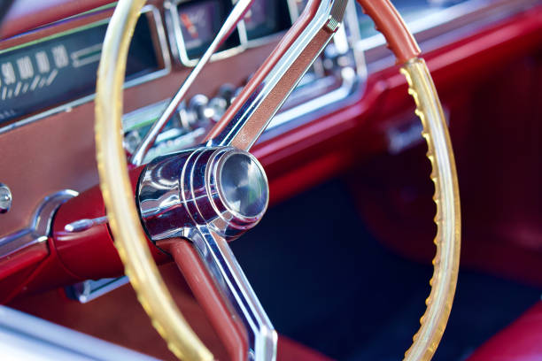 istock Steering wheel of a vintage car 2146395334
