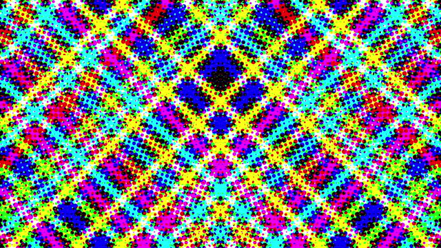 Colorful blinking halftone crisscrossing diagonal pattern