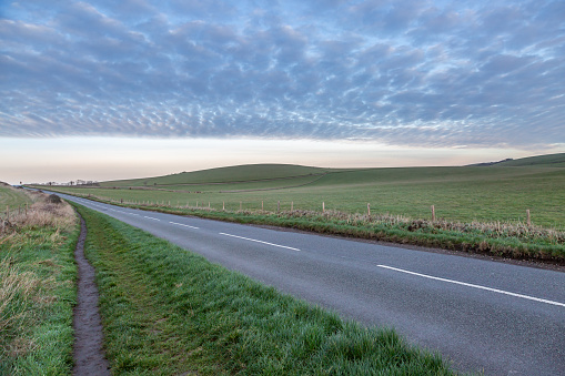 A rural road in Sussex on a winter's evening