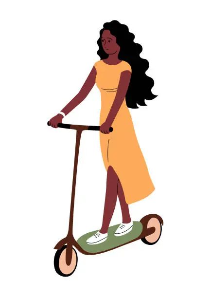 Vector illustration of A young woman rides a scooter