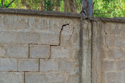Damage in wall in form of diagonal cracks indicates that soil in this place has been subjected to some kind of impact, has lost its load-bearing capacity, thereby support of foundation has subsided.