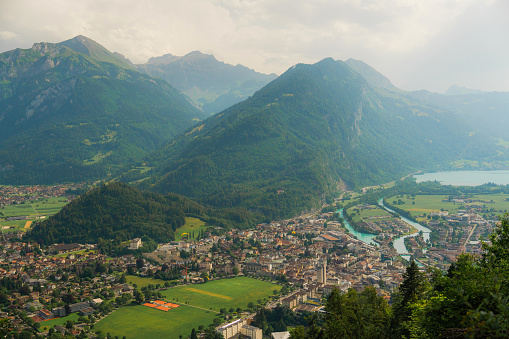 Scenic view of Interlaken town visible  from the mountains