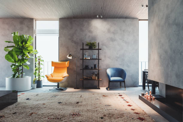 istock Modern living room with concrete walls 2146552716