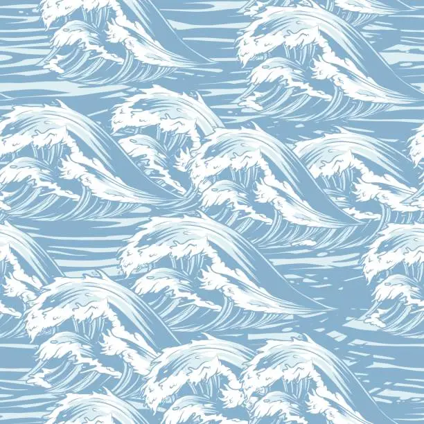 Vector illustration of Ocean waves monochrome pattern seamless