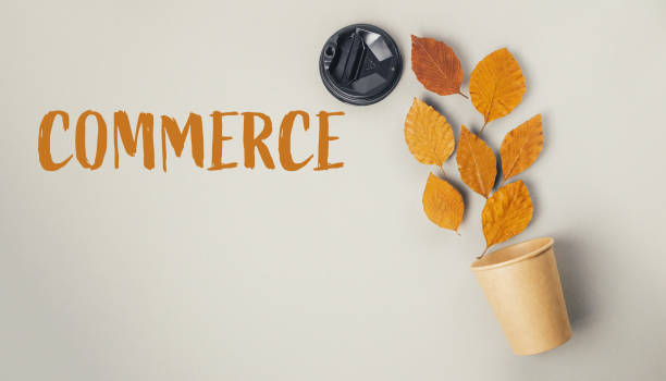 istock A leafy plant is in a paper cup with the word COMMERCE written on it 2146599428