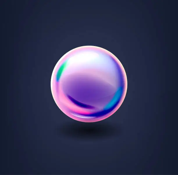 Vector illustration of Holographic Geometric Sphere, Three-dimensional Round Shape, Resembling A Glossy Ball with Gradient Hologram Effect