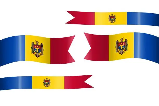 Vector illustration of set of flag ribbon with colors of Moldova for independence day celebration decoration