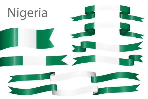 Vector illustration of set of flag ribbon with colors of Nigeria for independence day celebration decoration