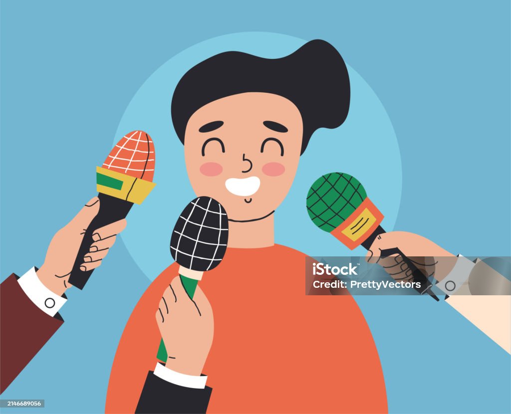 Press Interview Graphics Interview Press Conference Microphone Banner Concept Vector Flat ...
