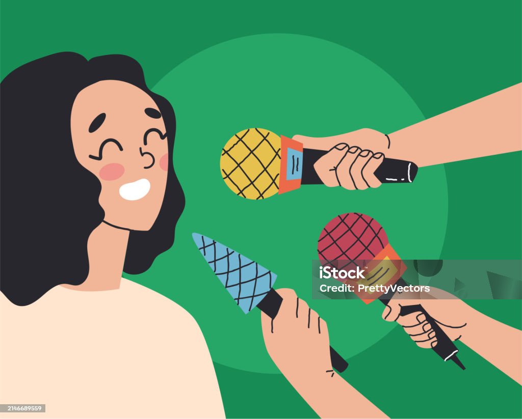 Interview Press Conference Microphone Banner Concept Vector Flat ...