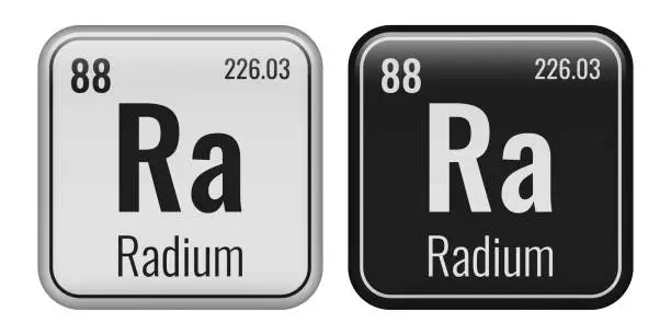 Vector illustration of Radium symbol. Chemical element of the periodic table. Vector illustration isolated on white background. Glass sign.