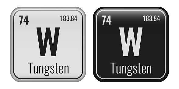 Tungsten symbol. Chemical element of the periodic table. Vector illustration isolated on white background. Glass sign.