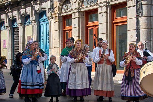 Vigo, Pontevedra, Spain; April 7, 2024; The tambourines do not stop playing during the festivities of the Reconquest of Vigo