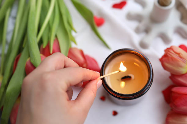 istock Girl lights a candle, spring aesthetics 2146719960