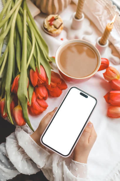 istock Phone with isolated screen on background of spring decor 2146719961