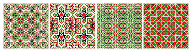 Vector illustration of Arabic vector seamless pattern. Repeated background. Traditional UAE, Iraq Kuwait, Oman, colors. Islamic decorative design. Abstract template texture. Wallpaper in eastern style.