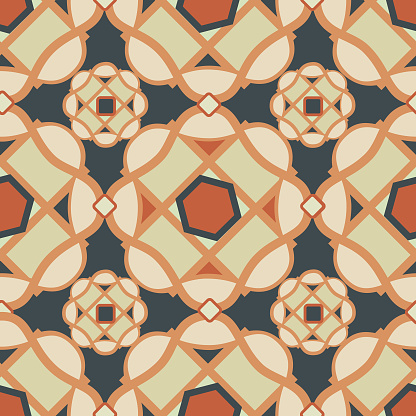 Artistic minimal seamless pattern. Mosaic ornamental background. Flourish tile ornament in classical european medieval style. Good for textile, wallpaper or interior background design.