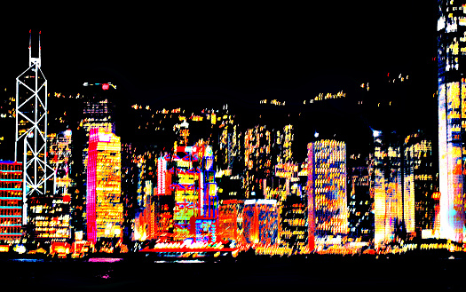 A digitally manipulated photograph of the famous Hong Kong skyline.