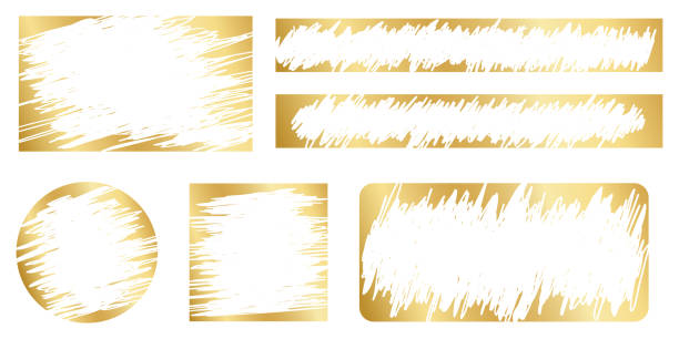 ilustraciones, imágenes clip art, dibujos animados e iconos de stock de conjunto de superficies doradas para rascar con texturas raspadas aisladas sobre fondo blanco. colección de plantillas de ganadores de lotería, premios en dinero, cupones de venta, tarjetas rasca y gana del premio mayor. ilustración vectorial - artículos de lotería