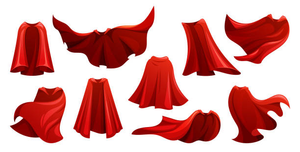 istock Vector Set of Flowing Red Superhero Cloaks Billow Behind Isolated on White Background. Crimson Super Hero Capes 2147090425