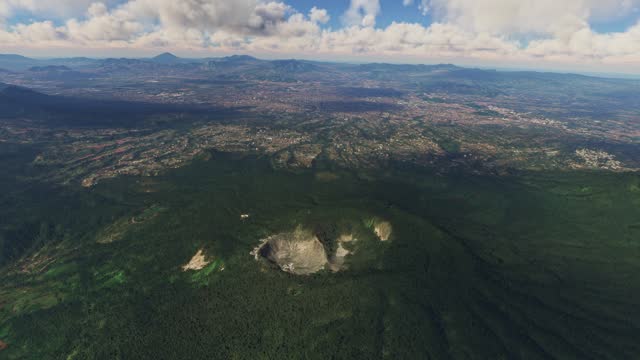 Top aerial shot of the Tangkuban Perahu volcano in the city of Bandung Java. Indonesia