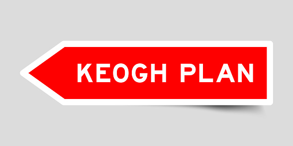 Red color arrow shape sticker label with word keogh plan on gray background