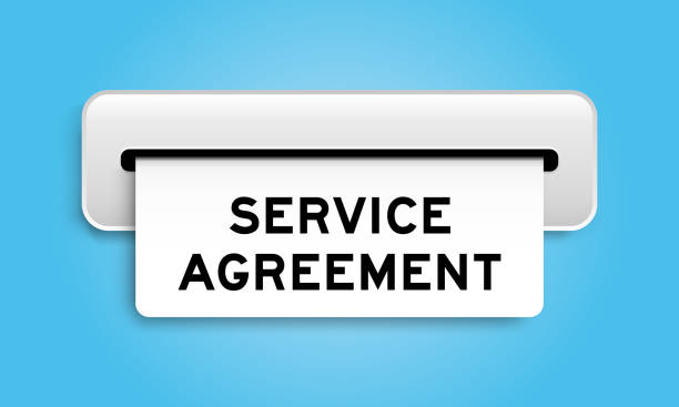istock White coupon banner with word service agreement from machine on blue color background 2147187815