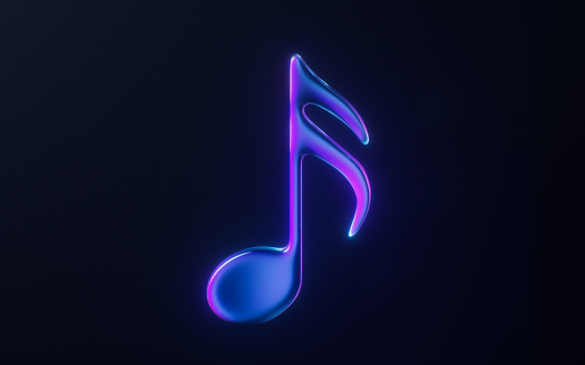 Music note with dark neon light effect, 3d rendering. 3D illustration.