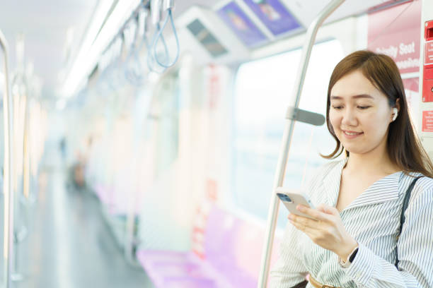 istock Businesswoman using smartphone while traveling on a train. 2147257739