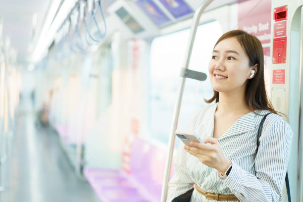 istock Businesswoman using smartphone while traveling on a train. 2147257740