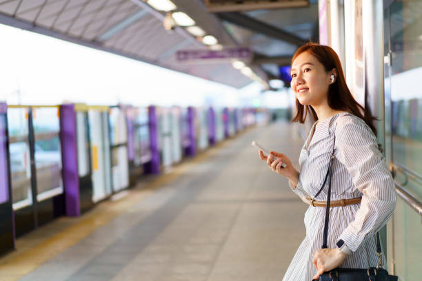 istock Businesswoman using smartphone while traveling on a train. 2147258254