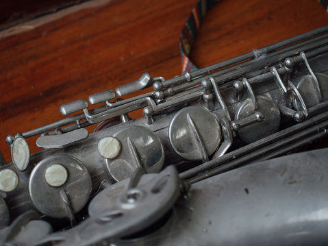 old saxophone close up