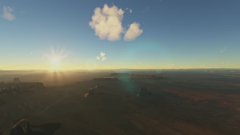 Aerial shot at sunset of the Monument Valley desert at Artist's Point in Arizona. United States