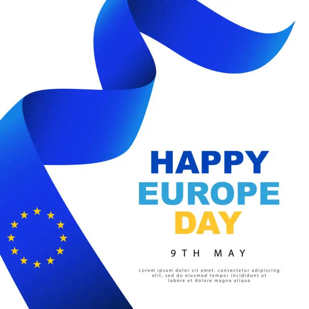 Vector illustration of The blue canvas of the European flag. 12 five-pointed yellow stars. 9th May. Happy Europe Day. Vector illustration