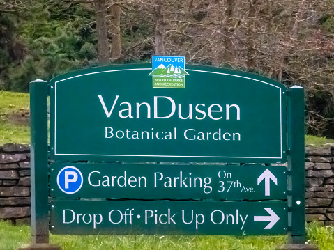 Vancouver, British Columbia, Canada. Apr 7, 2024. VanDusen Botanical Garden street sign.