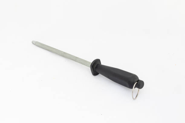 istock Metal knife sharpener rod isolated on white background 2147487504