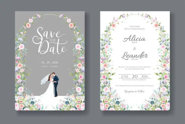 Vector illustration of Wedding Invitation, save the date, card template. Vector.