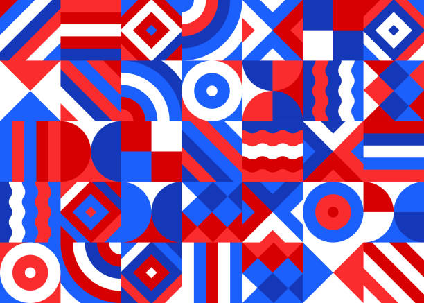 Patriotic USA America Shapes Abstract Pattern Background Patriotic USA Independence Day Fourth of July shapes abstract mosaic textured layeredbackground pattern. patriotic quilt stock illustrations