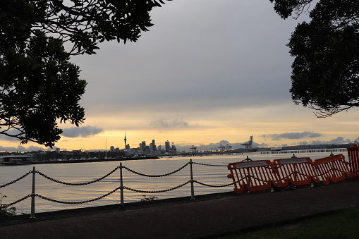 Silhouettes surrounding Auckland city view