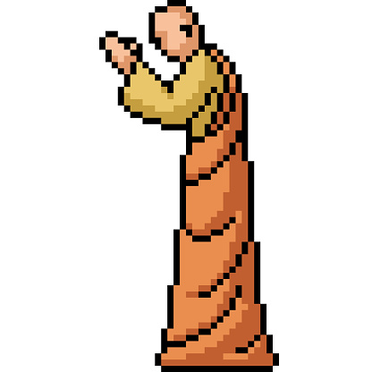 pixel art of monk pay respect isolated background